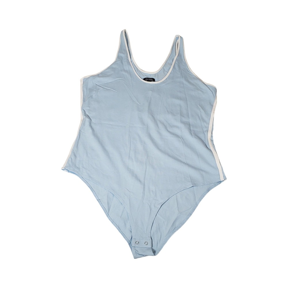 Wild Fable Light Blue Sleeveless Tank Bodysuit White Trim 1X NEW
